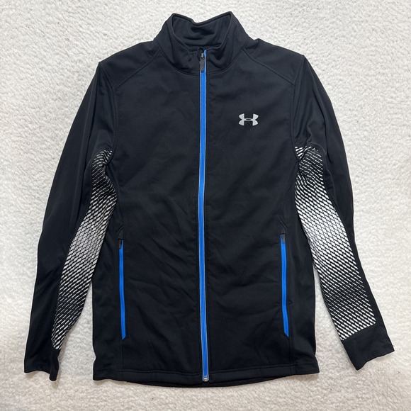 Under Armour Men's Jacket Sz 2XL Black Run Hybrid E-L Reflective Full Zip Fitted